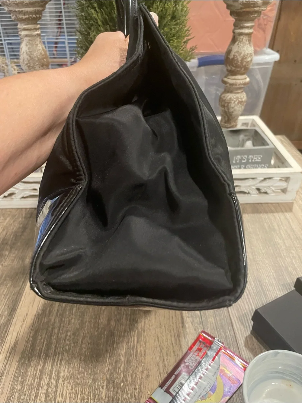 Tory Burch Black Nylon Tote with Patent Logo